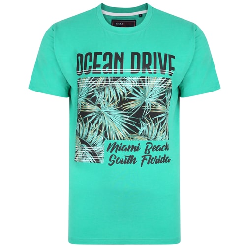 KAM Ocean Drive Print T-Shirt Emerald