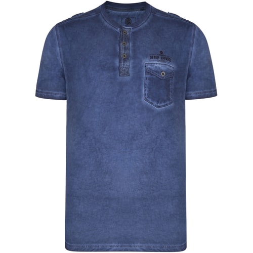 KAM Acid Wash Grandad Collar T-Shirt Indigo