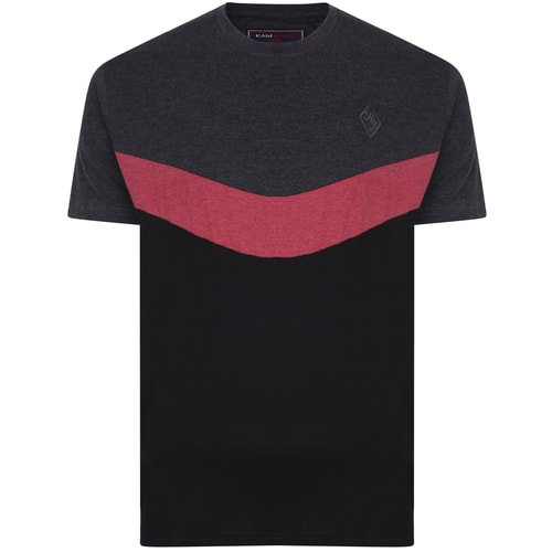 KAM Contrast Panel Chevron T-Shirt Charcoal