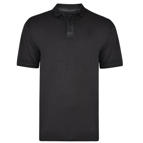 KAM Acid Wash Polo Shirt Black