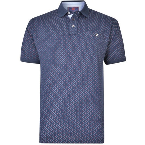 KAM Dobby Print Pique Polo Shirt Navy
