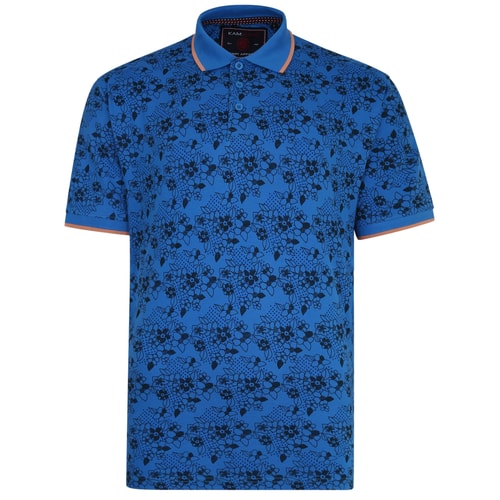 KAM Floral Print Polo Shirt Blue