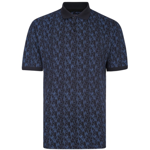 KAM Guitar Print Polo Shirt Midnight