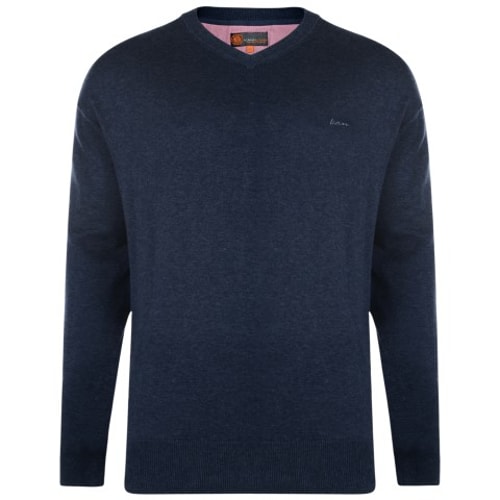 KAM V-Neck Long Sleeve Knitted Jumper Denim
