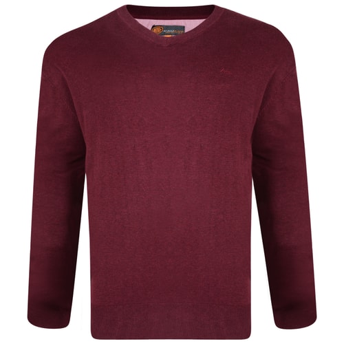KAM V-Neck Knitted Jumper Wine