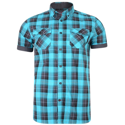KAM Retro Style Check Shirt Teal