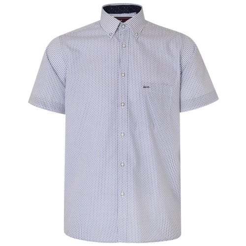 KAM Dobby Print Short Sleeve Shirt Blue