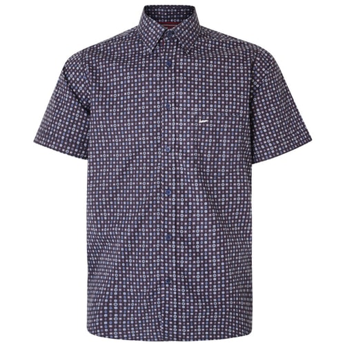 KAM Dobby Print Short Sleeve Shirt Navy
