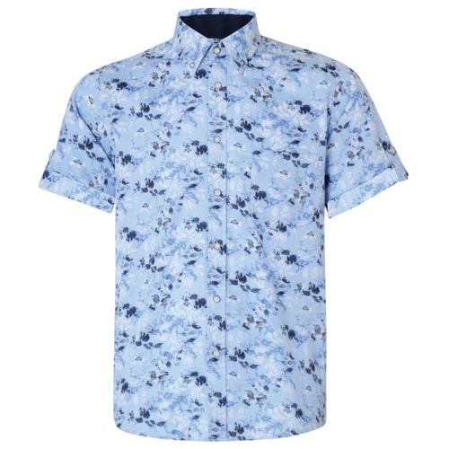KAM Short Sleeve Floral Print Shirt Blue