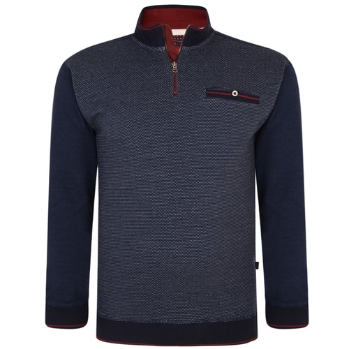 KAM Dobby Print Quarter Zip Top Navy