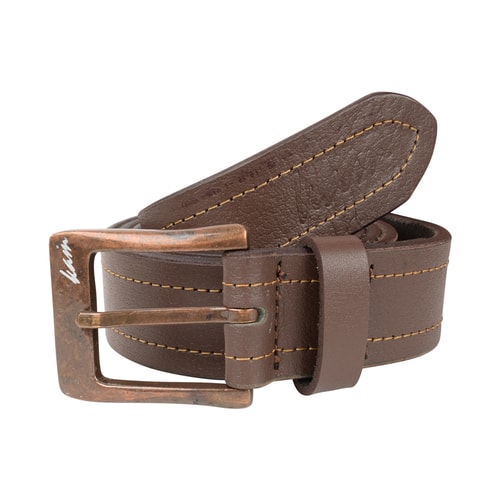 KAM Leather Stitch Pattern Belt Brown