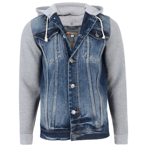 KAM Denim Jacket with Fleece Sleeves and Hood