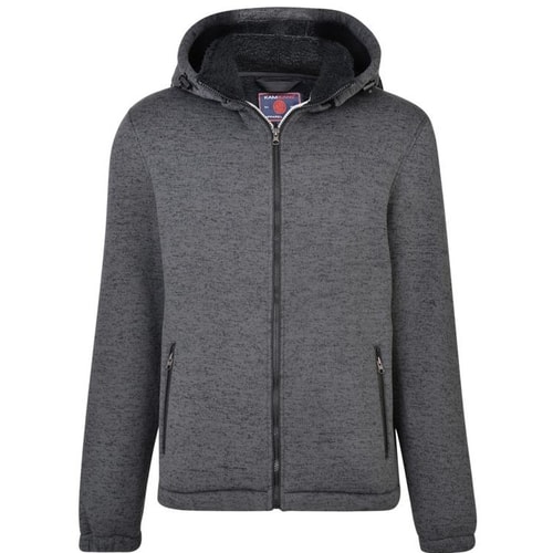 KAM Casual Zip Through Knitted Hoody Charcoal