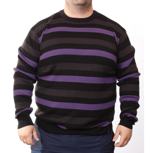 Duke London Crew Neck Bold Stripe Sweater Purple