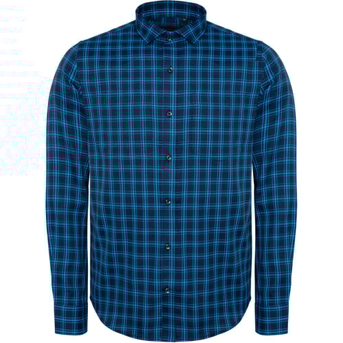 Bigdude Fine Check Long Sleeve Shirt Navy/Turquoise