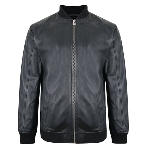 Tooting & Brow Leather Bomber Jacket Black