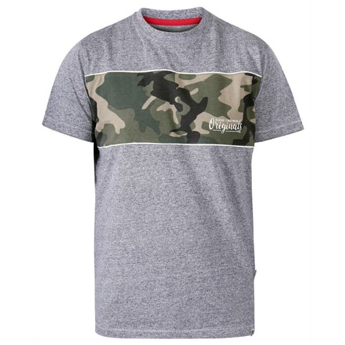 D555 Major Cut and Sew Camo Print Crew Neck T-Shirt Grey