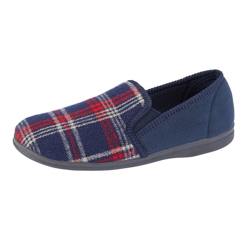 Sleepers Jim Tartan Memory Foam Slippers Navy