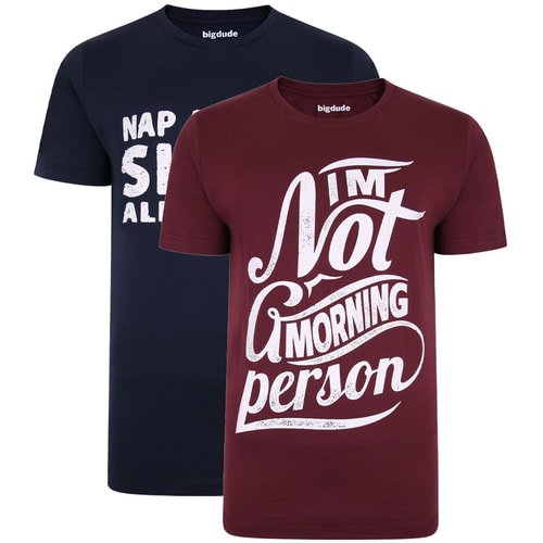 Bigdude Print T-Shirt Twin Pack Navy/Burgundy