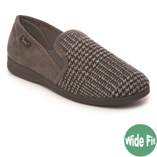 Dr Keller "Dr Rockwell" Dogtooth Wide Fit Slipper Grey