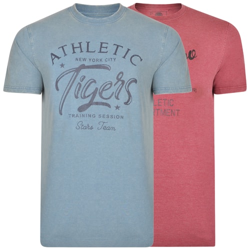 KAM Printed T-Shirt Twin Pack Denim/Wine