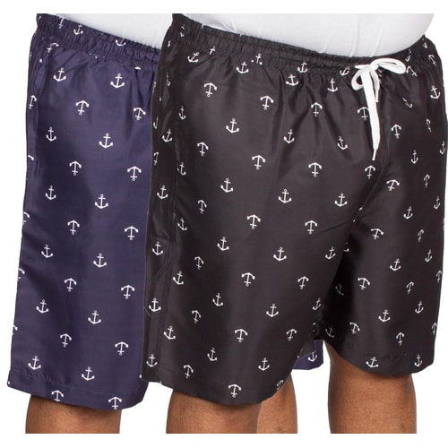 Bigdude Anchor Print Swim Shorts Twin Pack Black/Navy
