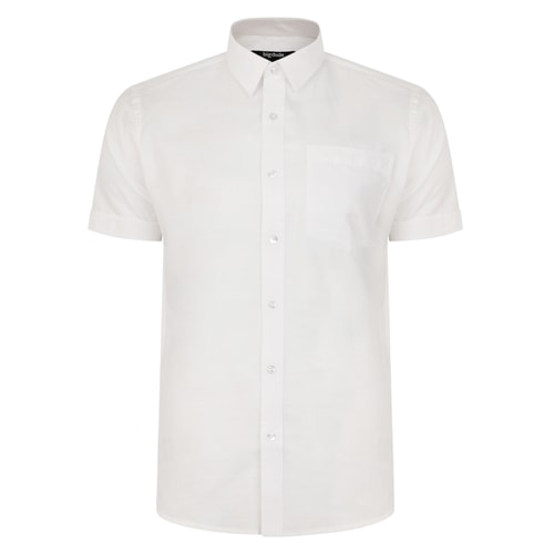 Bigdude Short Sleeve Linen Woven Shirt White Tall
