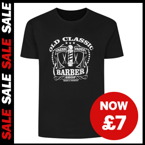  Old Classic Barber Shop Print T-Shirt now £7