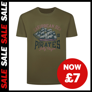 Caribbean Sea Pirates Print T-Shirt now £7